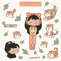 Sunny and her Tiger Mini Sticker Sheet - Thumbnail 1
