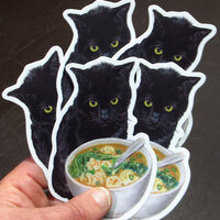 Black Cat with Wonton Soup Sticker - Thumbnail 1