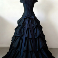Off Shoulder Ball Gown Navy Blue Tiered Party Dress, Sweet 16 Gowns - Thumbnail 1