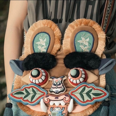 Elon musk's son's same style original niche design intangible cultural heritage tiger head national trend crossbody bag