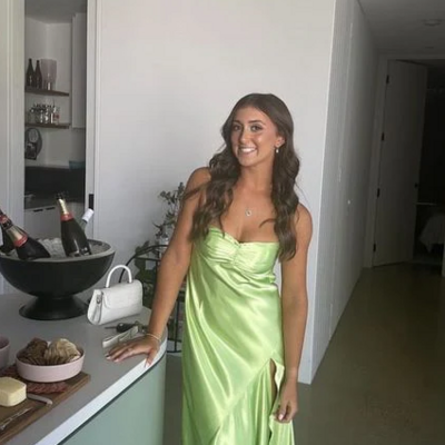 Straps sleeveless apple green silk satin ruffles evening dresses