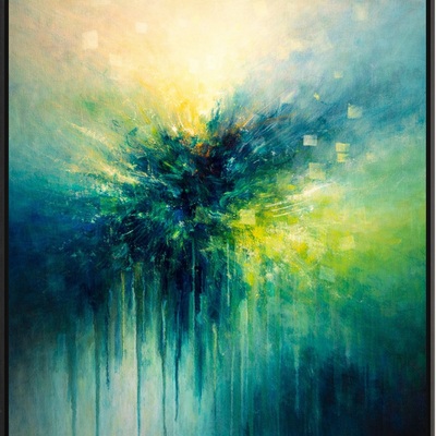Radiant blue green abstract art print 24x36 modern wall decor
