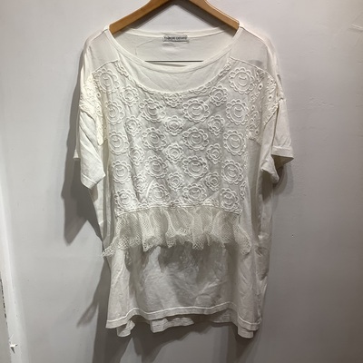Tsumori chisato white cat flower and mesh big tee