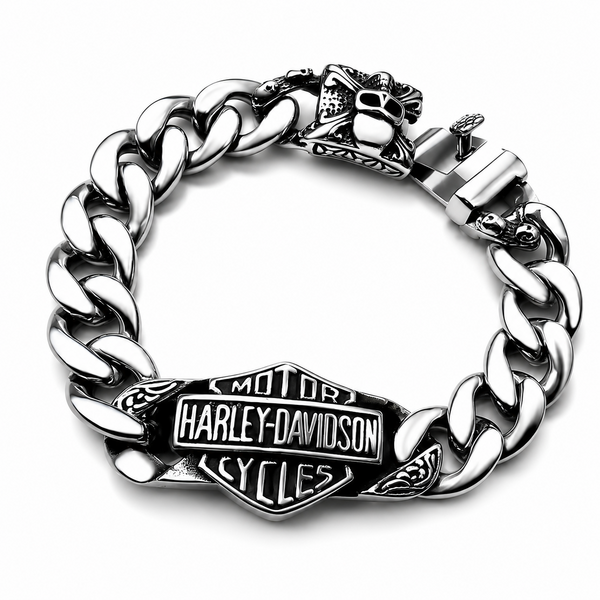 Fanshu Stainless Steel Harley Davidson Motor Cycle Skull Cross Bangle Bracelet for Men Women Fans Couple Friends Gift Fashion Jewelry