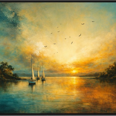 Sunset sailboats coastal wall art print 36x24 matte unframed