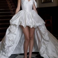 A Line Straps High Low Pleated White Prom Dress Wedding Dress - Thumbnail 2