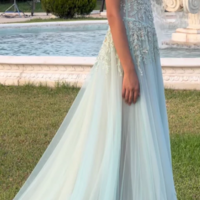 Mermaid Baby Blue Exquisite Beaded Tulle Prom Dresses Formal Evening Dresses - Thumbnail 2