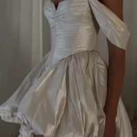 A Line Straps High Low Pleated White Prom Dress Wedding Dress - Thumbnail 3