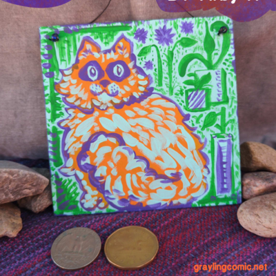 "fluffy cat" ooak painting on basswood
