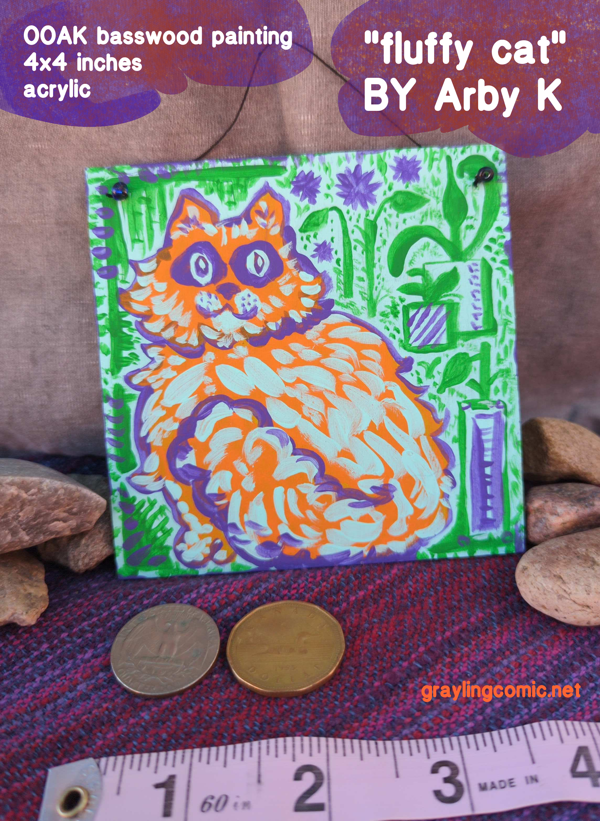 "Fluffy Cat" OOAK painting on basswood