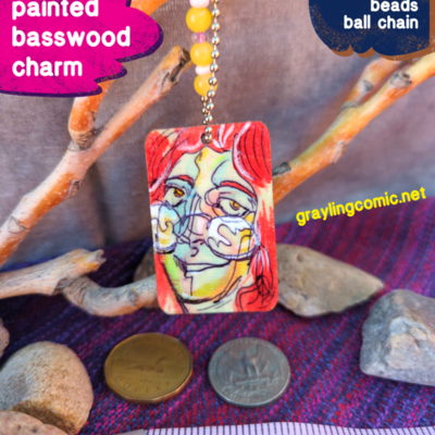 Painted wood charm "fern gaze" ooak by arby k