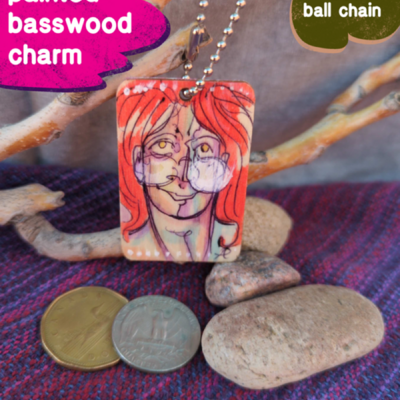 Painted wood charm "fern smile" ooak by arby k