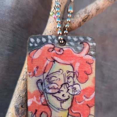 Painted wood charm "fern tomato" ooak by arby k