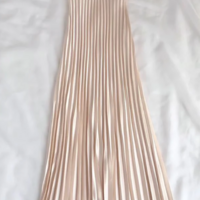 Elegant Sheath Champagne Satin Pleated Long Prom Dress Evening Gown - Thumbnail 2