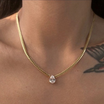18k gold plated faux diamond teardrop pendant chain necklace