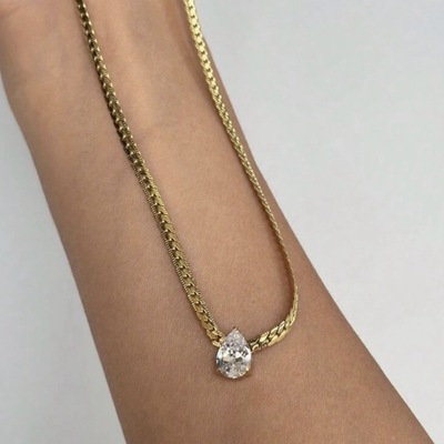 18k gold plated faux diamond teardrop pendant chain necklace