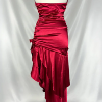 Vintage Halter Neck Red Satin Long Evening Dress Birthday Dresses - Thumbnail 1