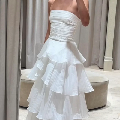 A-line strapless layers long prom dress formal evening dress