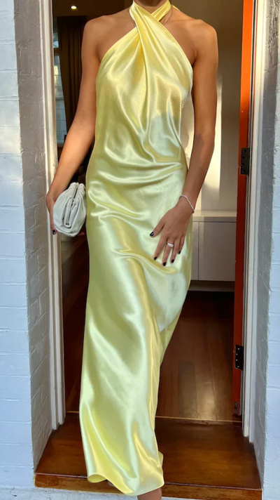 Elegant Halter-neck Yellow Backless Prom Dress Formal Evening Dress