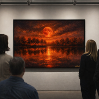 Red Moon and Orange Sky Forest Reflection Art Print - Thumbnail 4