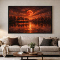 Red Moon and Orange Sky Forest Reflection Art Print - Thumbnail 1