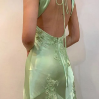 Chic Spaghetti Straps VNeck Pink Satin Prom Dresses Long Evening Dresses  - Thumbnail 2