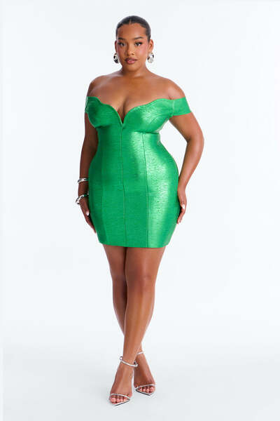 Green Metallic Bandage Mini Dress