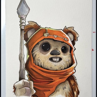 Wicket the ewok star wars day sketch original art