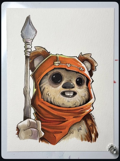 Wicket the Ewok Star Wars Day Sketch Original Art