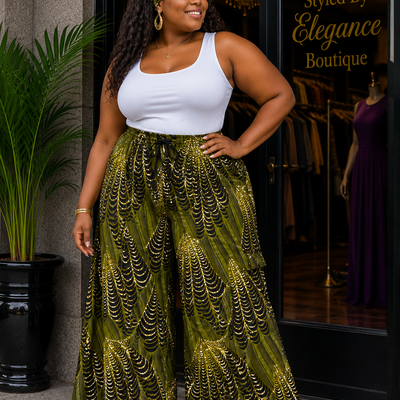 Olive cascade palazzo pants - Thumbnail 2