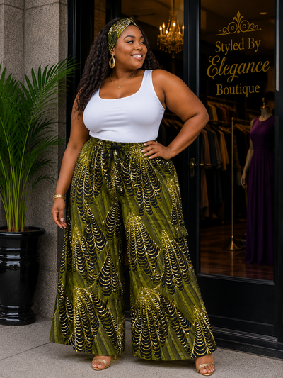 Olive Cascade Palazzo Pants