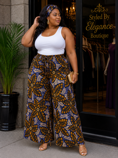 Midnight Gold Blossom Palazzo Pants