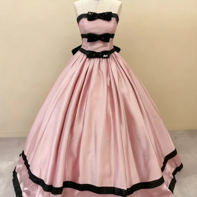 Strapless pleated pink prom dress ball gown quinceanera dress sweet evening dress