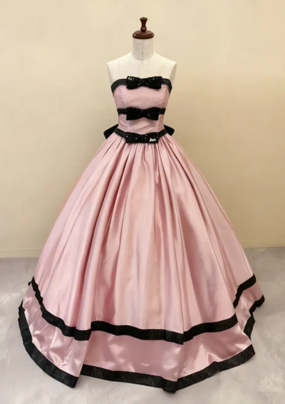 Strapless Pleated Pink Prom Dress Ball Gown Quinceanera Dress Sweet Evening Dress