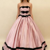 Strapless Pleated Pink Prom Dress Ball Gown Quinceanera Dress Sweet Evening Dress - Thumbnail 1