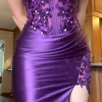 A Line Purple V-neck Appliques Lace Prom Dress With Side Slit - Thumbnail 1