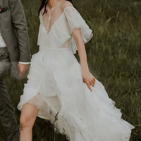 Vintage A Line Ruffle Front Slit Wedding Dresses - Thumbnail 1