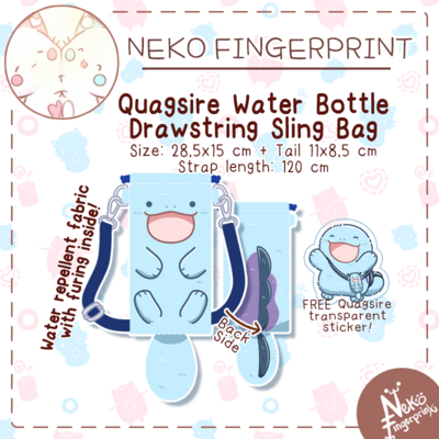 Quagsire water bottle drawstring sling bag