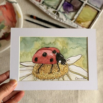Original 5x7 inch matted painting “hello, again”