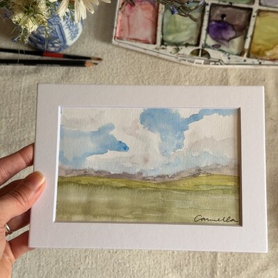 Original 5x7 inch matted painting “clear skies ahead”