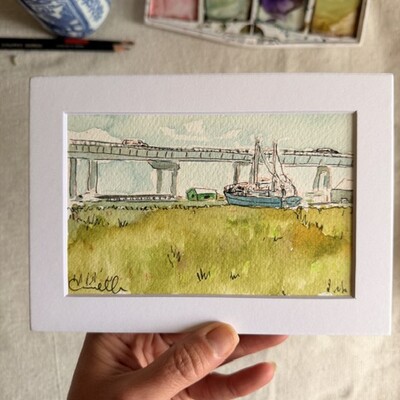 Original 5x7 inch matted painting “a day in the sun”