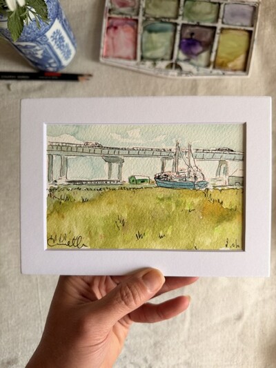 ORIGINAL 5x7 inch matted painting “A Day in the Sun”