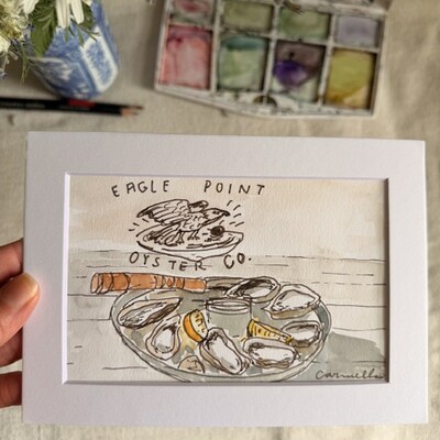 Original 5x7 inch matted painting “happiness on a half shell”
