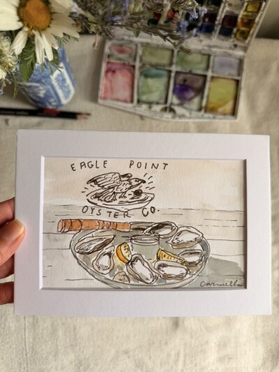 ORIGINAL 5x7 inch matted painting “Happiness on a Half Shell”