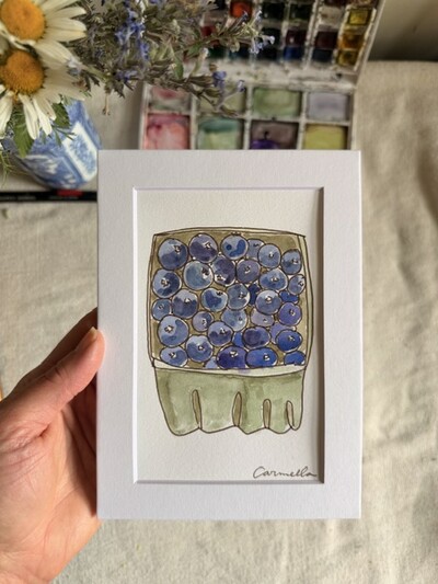 ORIGINAL 5x7 inch matted painting “Blueberry Panckaes”