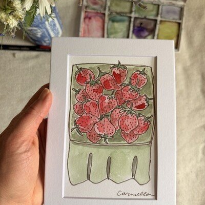 Original 5x7 inch matted painting “strawberry jam”