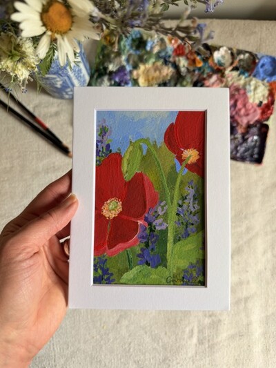  ORIGINAL 5x7 inch matted painting “Joy Blooming” no.01