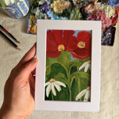 Original 5x7 inch matted painting “joy blooming” no.02