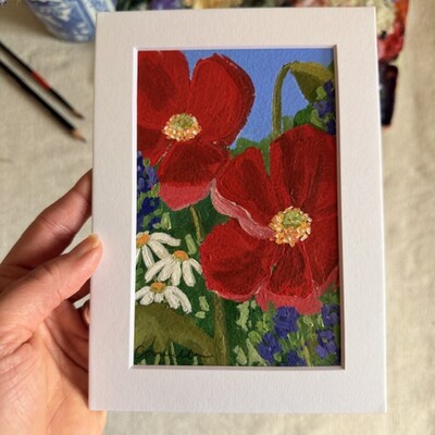 Original 5x7 inch matted painting “joy blooming” no.03