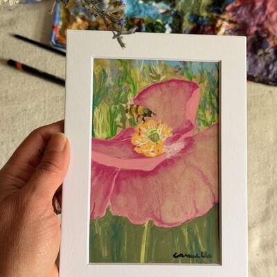 Original 5x7 inch matted painting “here comes the sun”